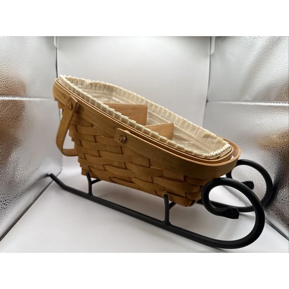 Longaberger 1996 Large Christmas Sleigh Basket with Protector, Liner And Divider
